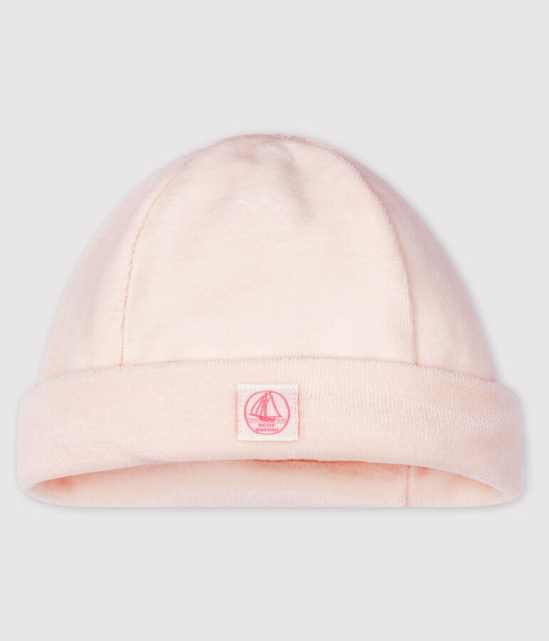 Bonnet b&eacute;b&eacute; en velours de coton biologique rose