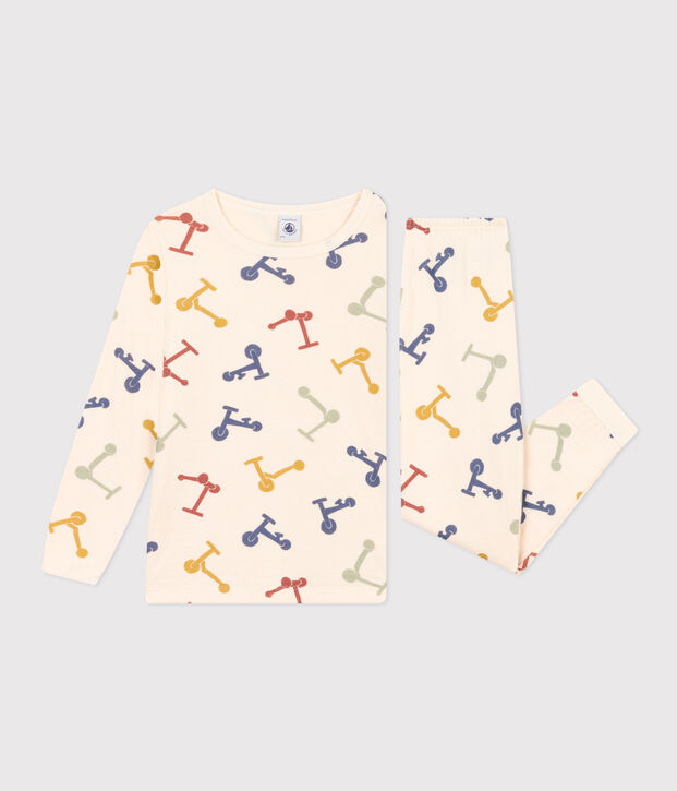 Pyjama imprim&eacute; en coton enfant &eacute;cru/multicouleur