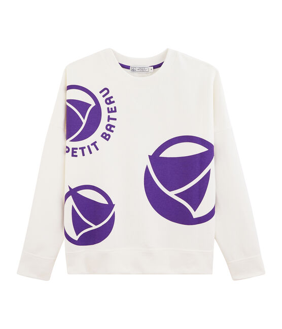 Sweat shirt logo femme blanc MARSHMALLOW/violet REAL