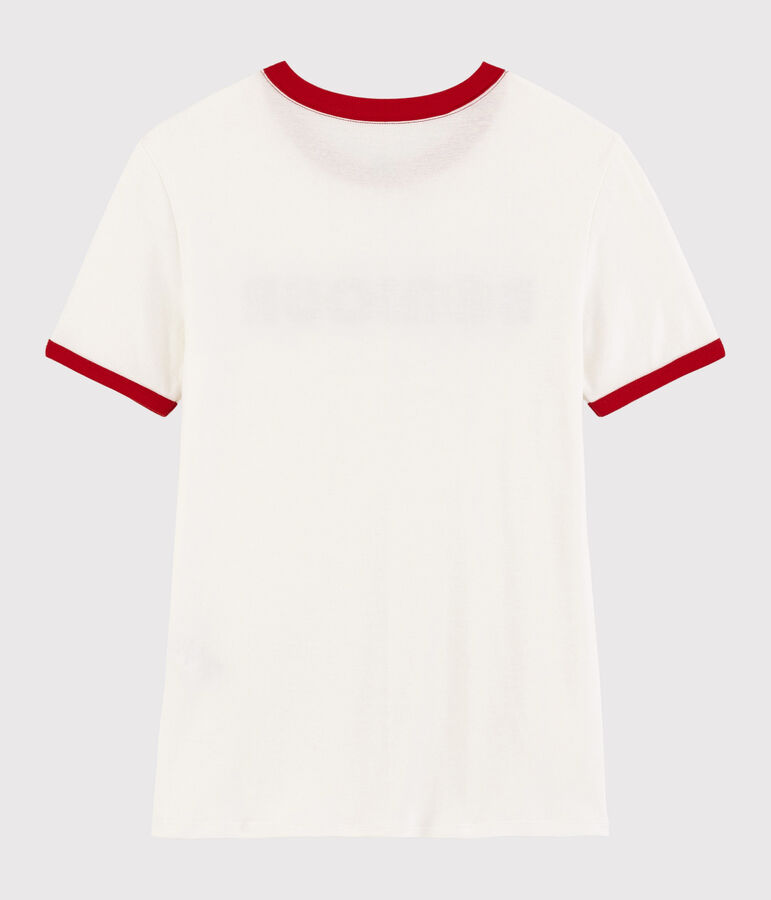 T-shirt imprim&eacute; Bonjour Femme blanc/rouge