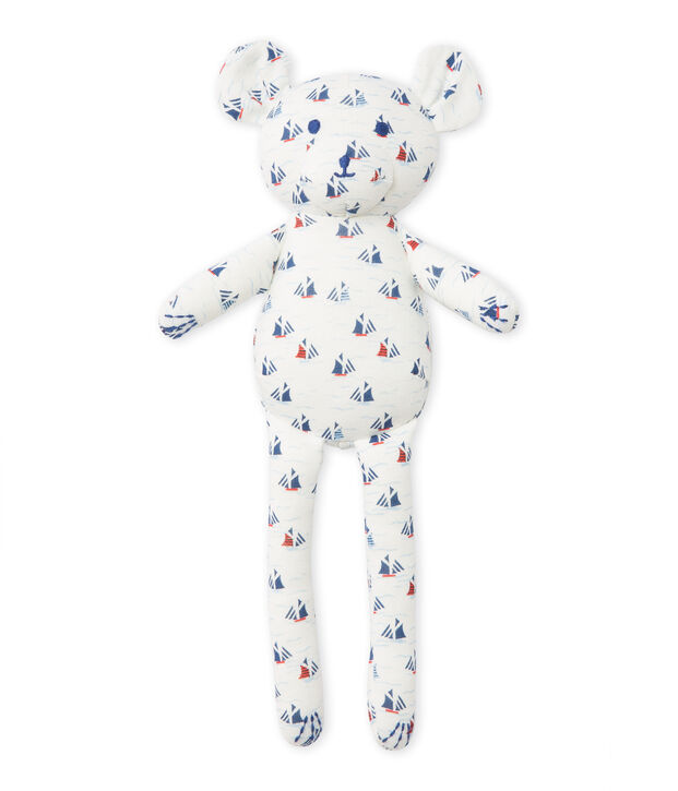 Doudou ourson b&eacute;b&eacute; gar&ccedil;on imprim&eacute; blanc/multicouleur