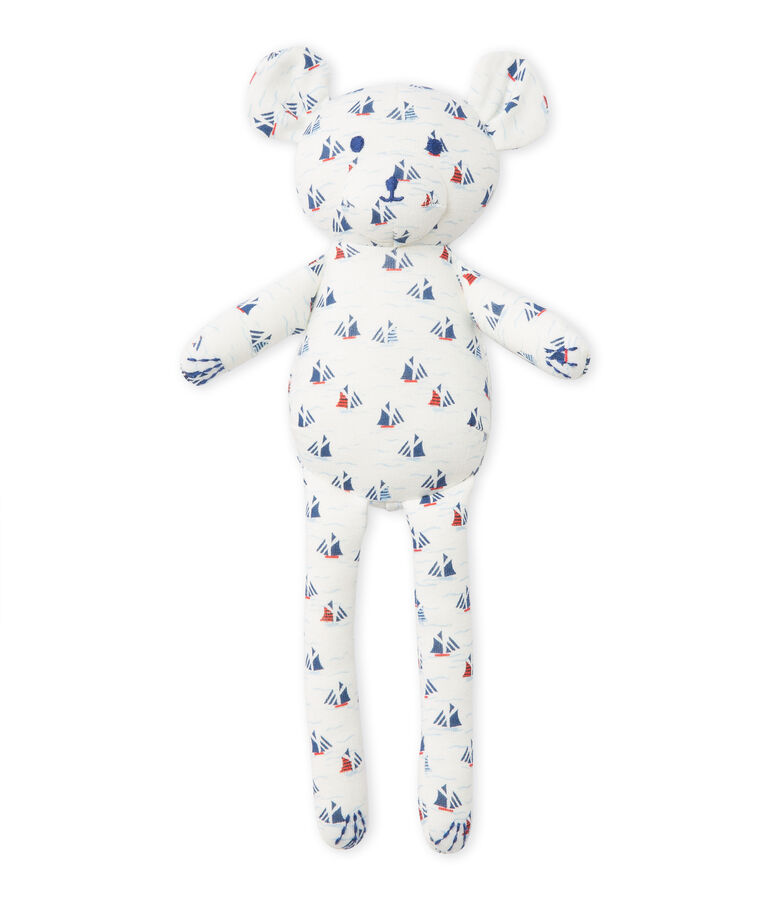Doudou ourson b&eacute;b&eacute; gar&ccedil;on imprim&eacute; blanc LAIT/blanc MULTICO
