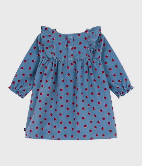 Robe bébé en velours côtelé manches longues imprimée pommes bleu ADRIATIC/ MULTICO