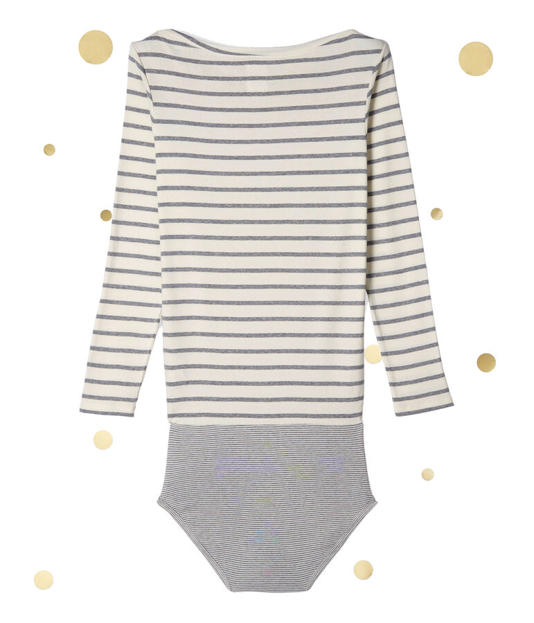 Body &agrave; manches longues femme. Petit bateau x Marie-Agn&egrave;s Gillot blanc/gris