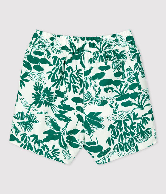 Short de bain en matière recyclée bébé blanc MARSHMALLOW/vert GAZON
