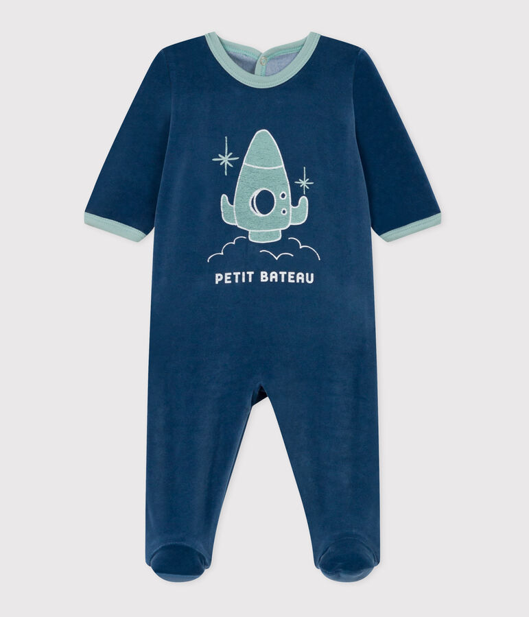 Pyjama b&eacute;b&eacute; en velours ouverture au dos bleu INCOGNITO