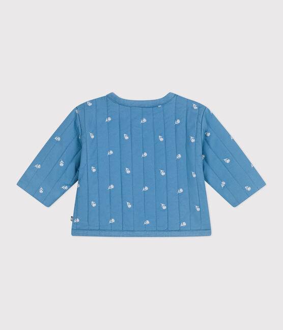 Veste bébé en coton matelassée, imprimé petites fleurs bleu ALASKA/blanc MARSHMALLOW