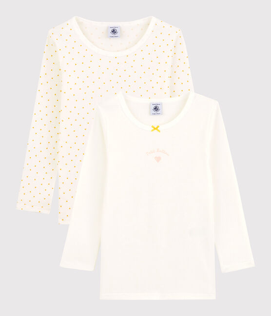 Lot de 2 tee shirts manches longues imprimé cœur petite fille en coton variante 1