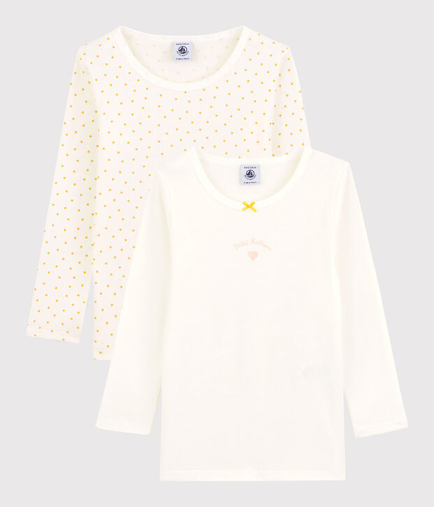 Lot de 2 tee shirts manches longues imprim&eacute; c&oelig;ur petite fille en coton multicouleur