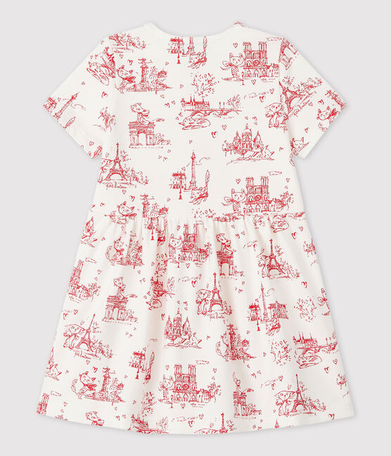 Robe manches courtes en molleton bébé fille blanc MARSHMALLOW/rouge TERKUIT