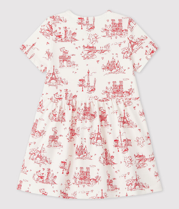 Robe manches courtes en molleton b&eacute;b&eacute; fille blanc/rouge