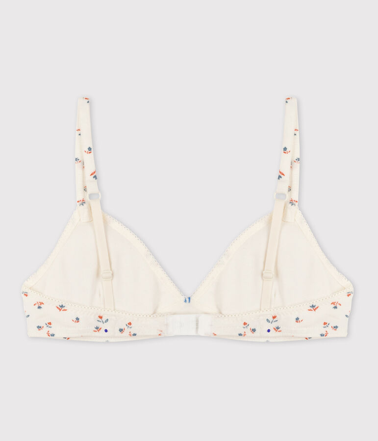 Soutien-gorge padd&eacute; fleur fille en coton et &eacute;lasthanne blanc MARSHMALLOW/blanc MULTICO