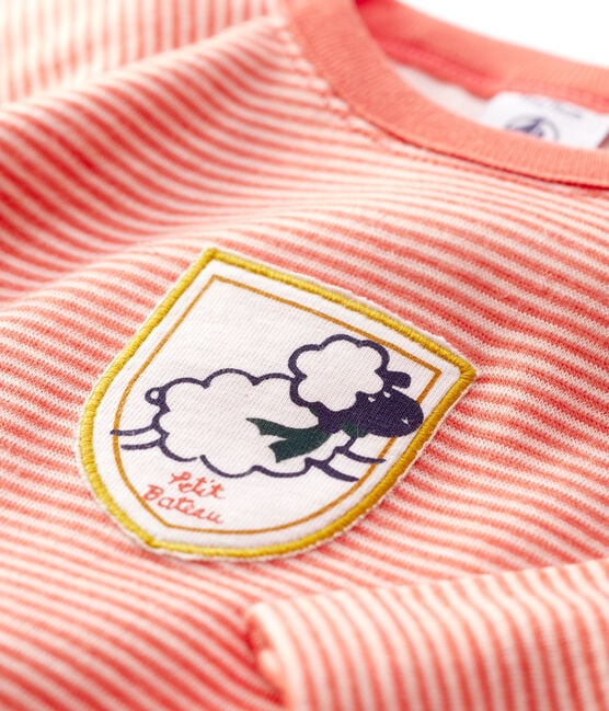 Tee-shirt en laine et coton bébé. orange OURSIN/blanc MARSHMALLOW