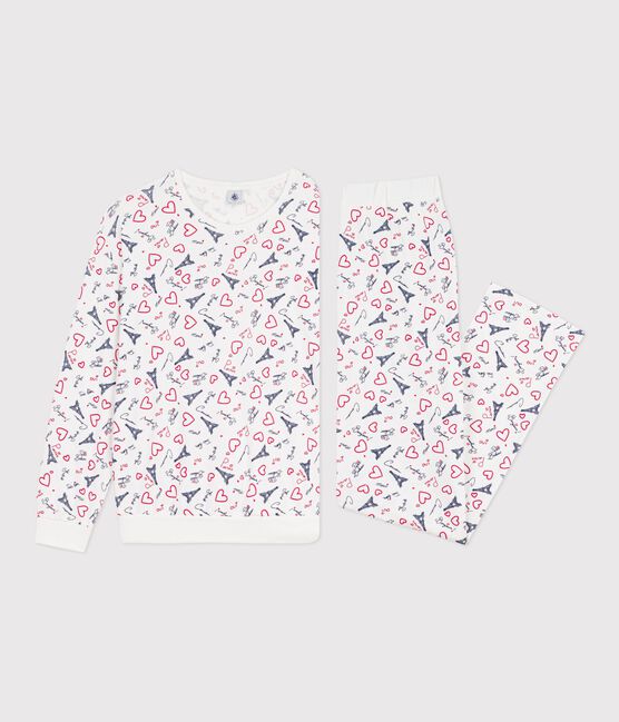 Pyjama femme en coton imprimé Paris blanc MARSHMALLOW/blanc MULTICO
