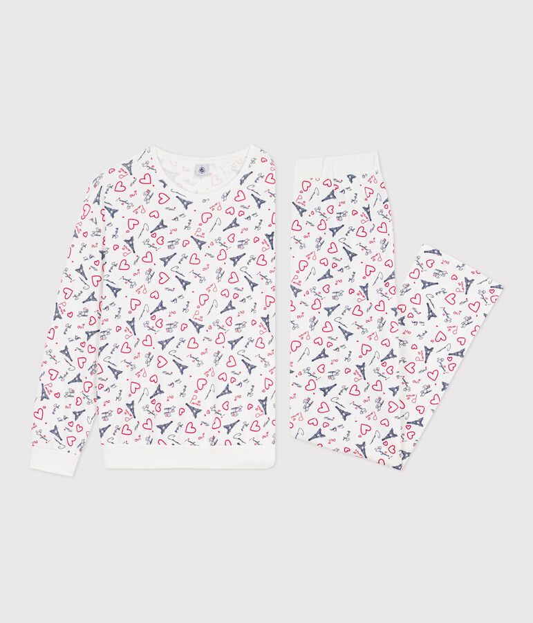 Pyjama femme en coton imprim&eacute; Paris blanc MARSHMALLOW/blanc MULTICO