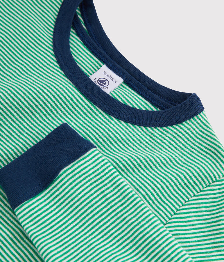 Pyjama milleraies vert petit gar&ccedil;on en c&ocirc;te vert PRADO/blanc MARSHMALLOW