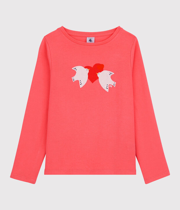 Tee-shirt manches longues en coton enfant fille corail