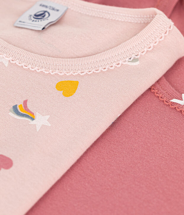 Lot de 2 tee-shirts &agrave; manches longues c&oelig;ur en coton enfant multicouleur