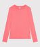 Tee-shirt femme en coton manches longue uni rose FLAMAND