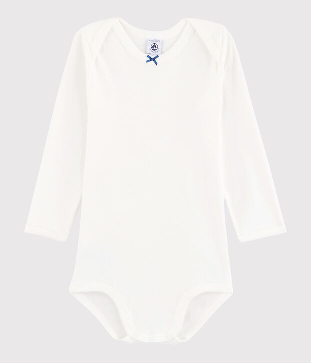 Body manches longues b&eacute;b&eacute; fille blanc/bleu
