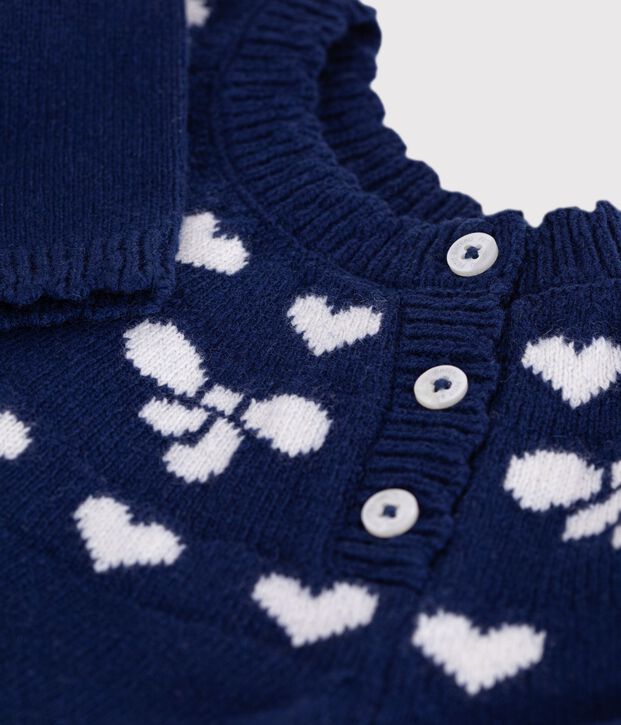 Pull b&eacute;b&eacute; en laine et coton &agrave; motifs n&oelig;uds bleu/&eacute;cru
