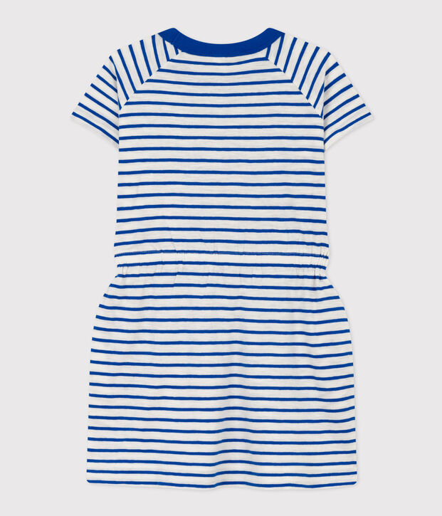 Robe ray&eacute;e en jersey flamm&eacute; enfant fille blanc/bleu