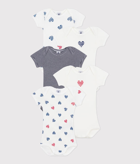 Lot de 5 bodies manches courtes en coton cœurs rayés bébé variante 1