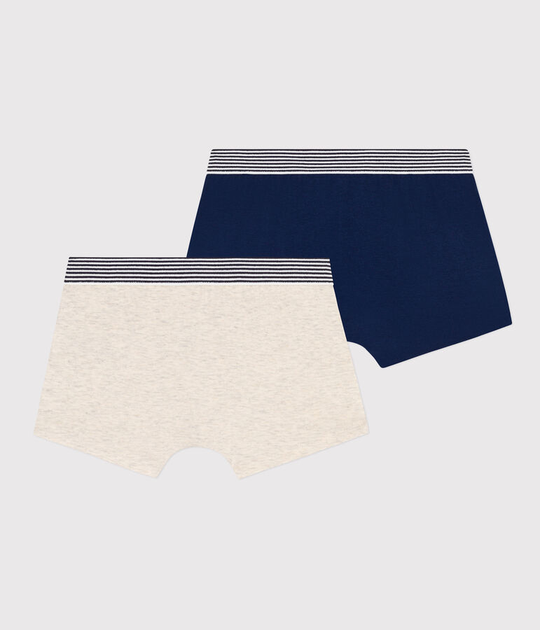 Lot de 2 boxers unis en coton et &eacute;lasthanne petit gar&ccedil;on multicouleur