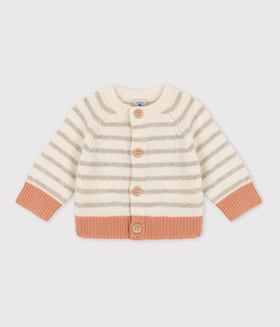 Cardigan à rayures bébé en tricot laine  blanc MARSHMALLOW/blanc MULTICO