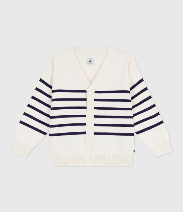 Cardigan enfant en coton ray&eacute; bleu/bleu