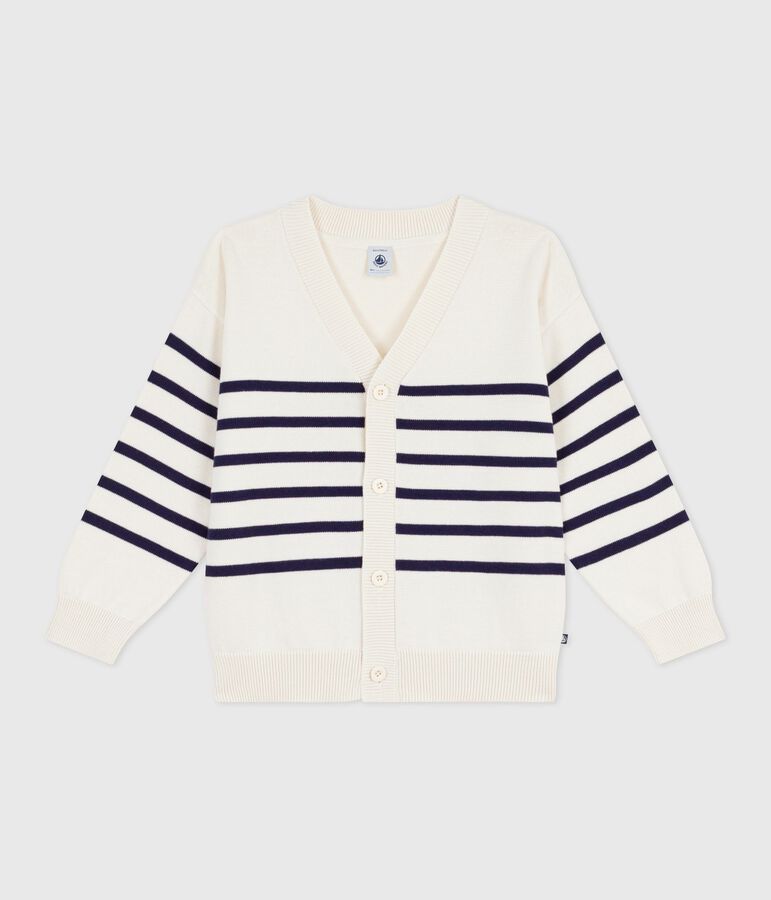 Cardigan enfant en coton ray&eacute; bleu MILK/ SOIR
