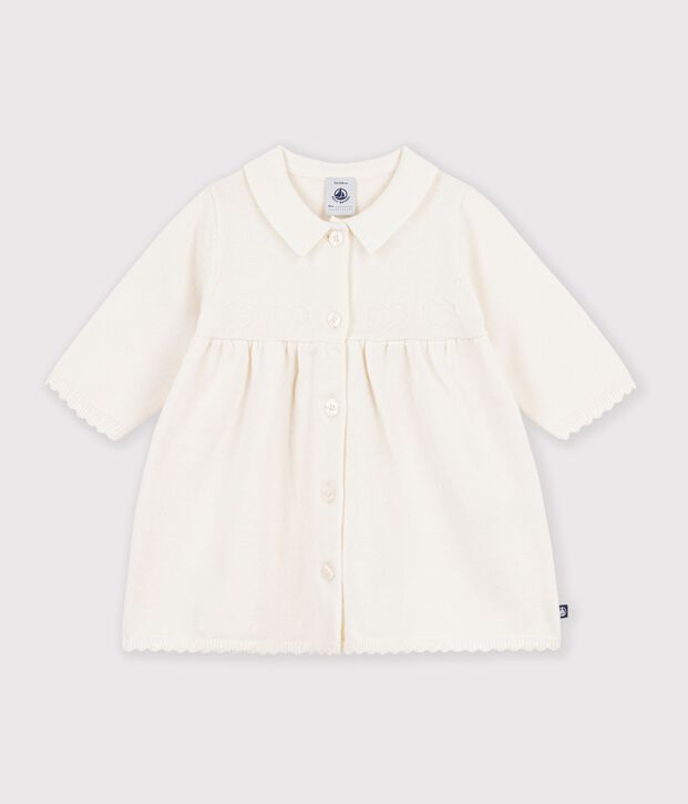Robe b&eacute;b&eacute; &agrave; col en tricot uni blanc