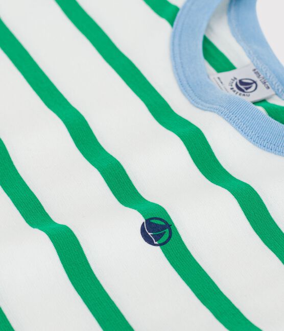 Tee-shirt enfant manches courtes en coton à rayures blanc MARSHMALLOW/ PRADO