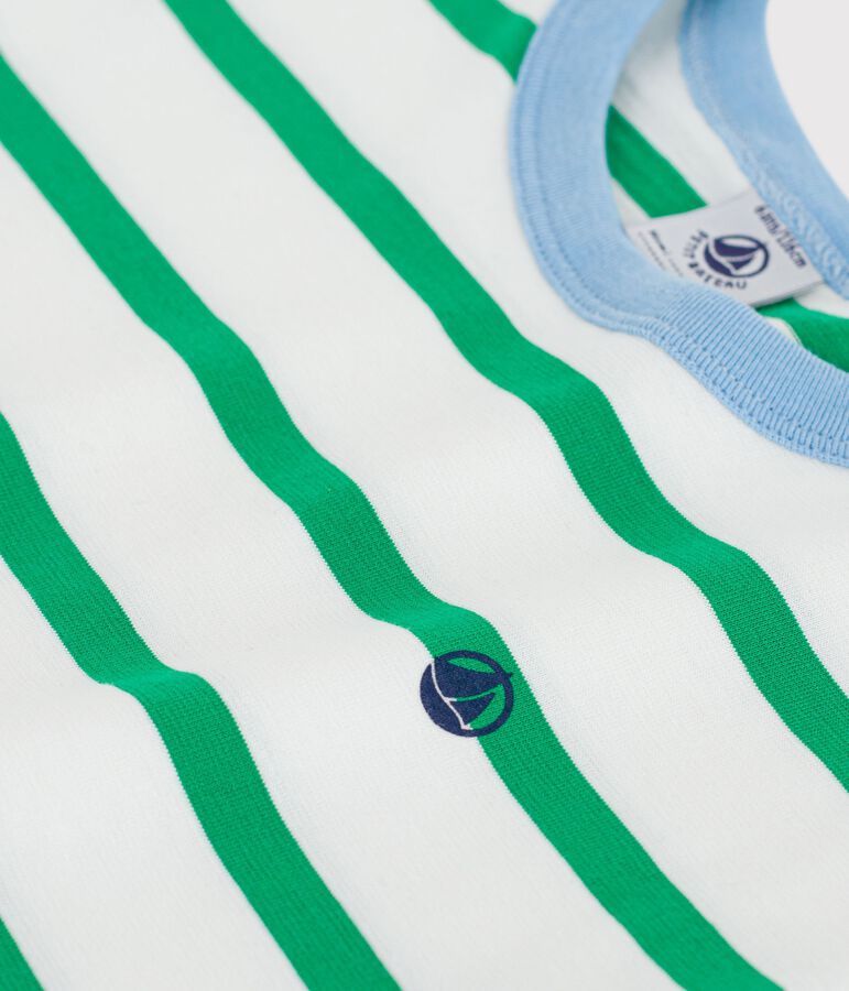 Tee-shirt enfant manches courtes en coton &agrave; rayures blanc MARSHMALLOW/ PRADO