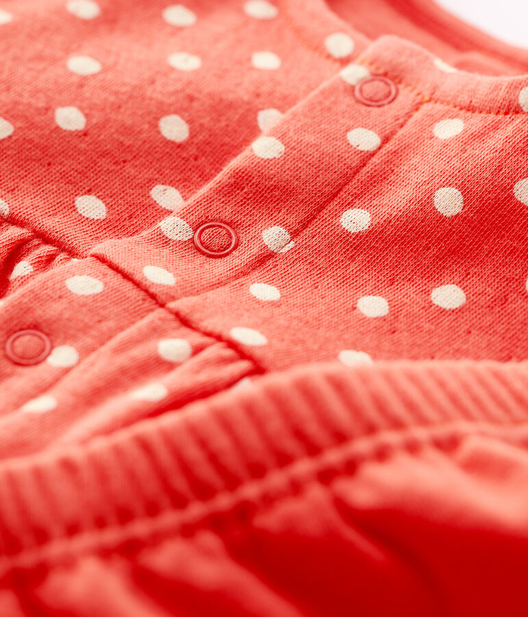 Robe legging &agrave; pois b&eacute;b&eacute; fille en coton biologique orange/blanc