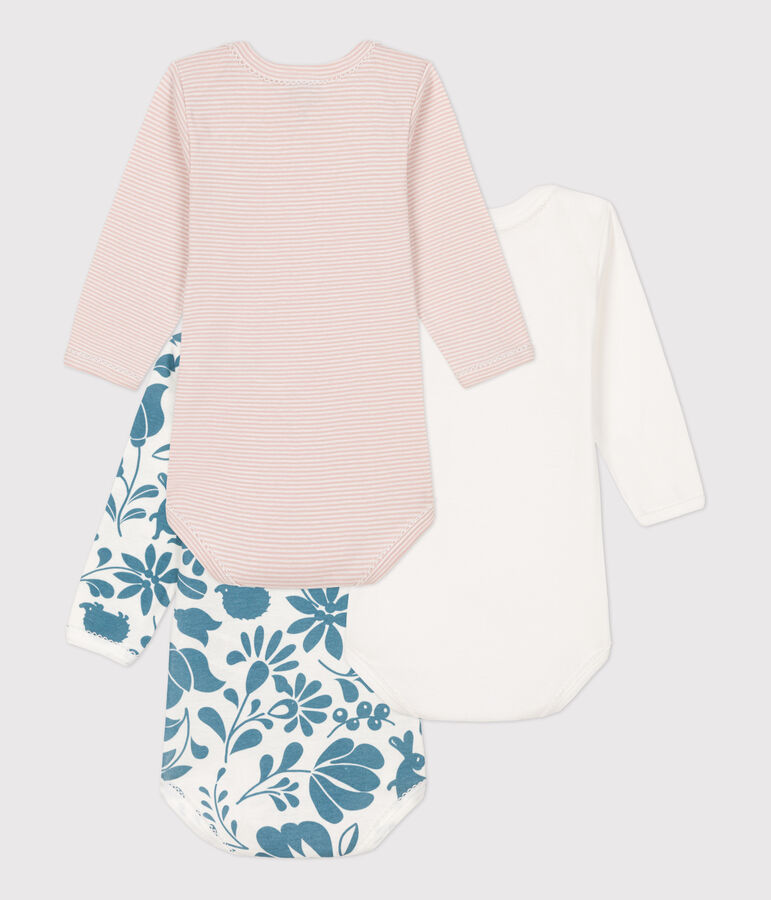 Lot de 3 bodies manches longues fleur b&eacute;b&eacute; en coton variante 1