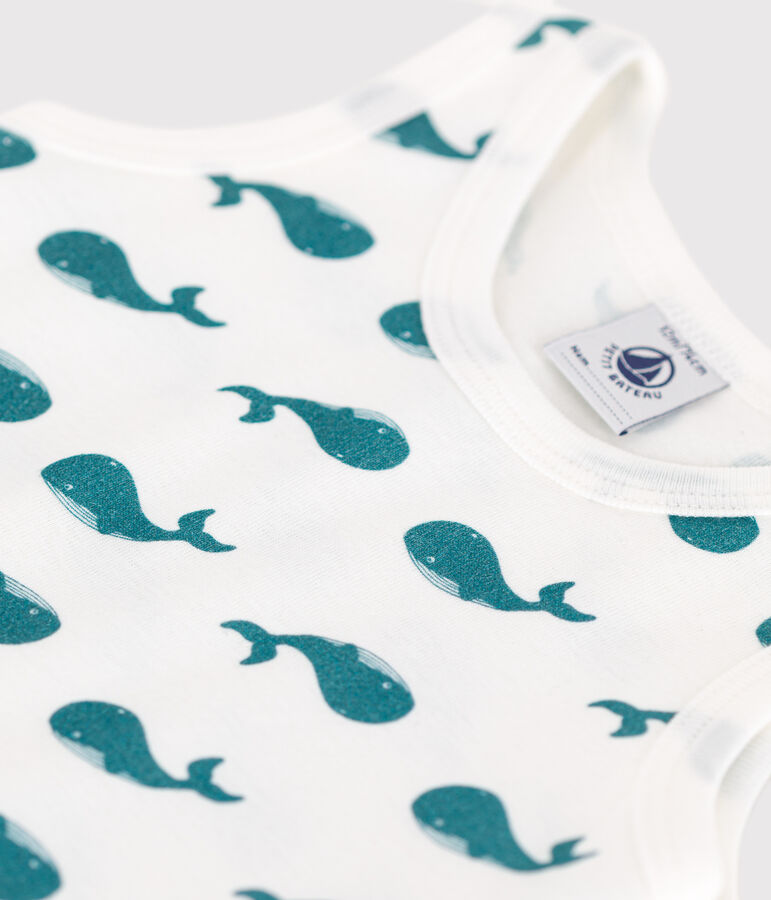 Combinaison courte b&eacute;b&eacute; en coton baleines vert MARSHMALLOW/ DRAGONFLY