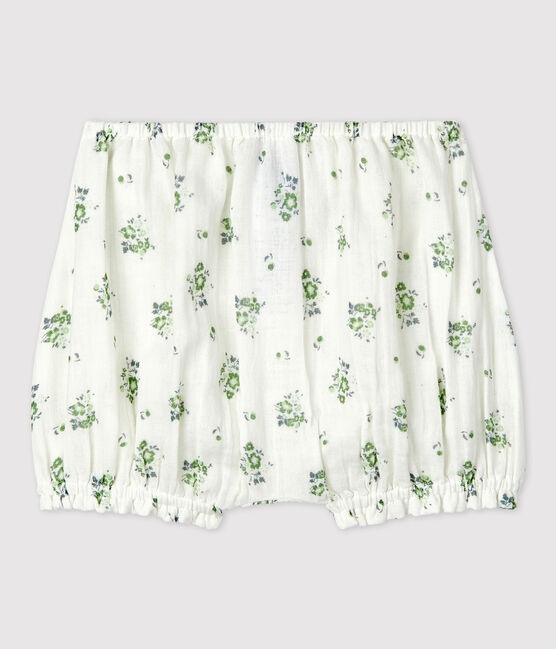 Culotte bloomer en gaze de coton bio bébé blanc MARSHMALLOW/blanc MULTICO