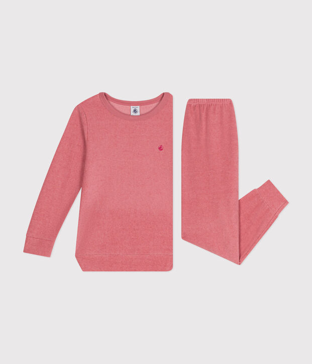 Pyjama uni en bouclette &eacute;ponge gratt&eacute;e enfant rose