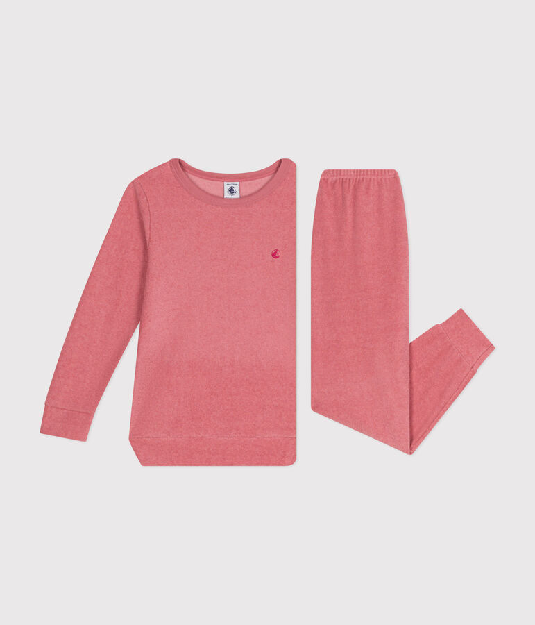 Pyjama uni en bouclette &eacute;ponge gratt&eacute;e enfant rose