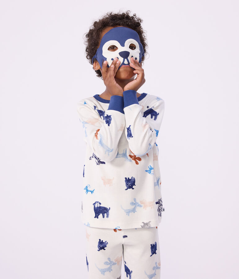 Pyjama d&eacute;guisement enfant en coton imprim&eacute; chiens blanc MARSHMALLOW/blanc MULTICO