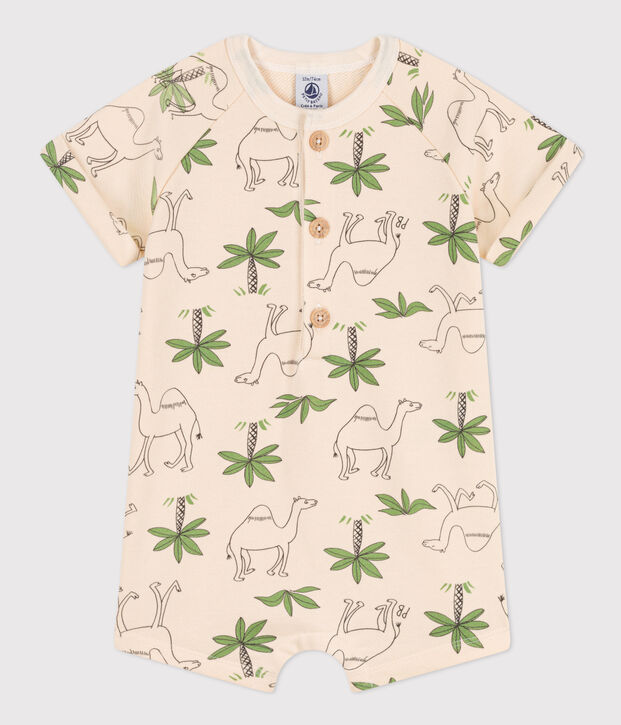 Combinaison courte b&eacute;b&eacute; en molleton imprim&eacute; &eacute;cru/multicouleur