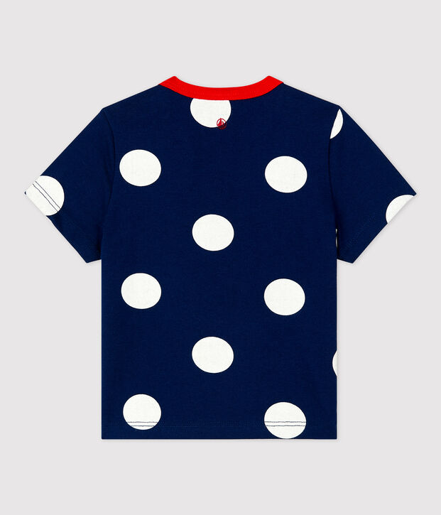 Tee-shirt manches courtes imprim&eacute; pois en jersey b&eacute;b&eacute; bleu/blanc