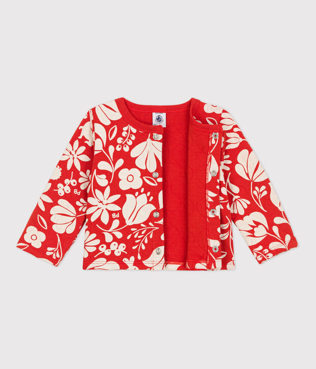 Cardigan b&eacute;b&eacute; imprim&eacute; en tubique matelass&eacute; orange/&eacute;cru