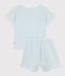 Pyjama short enfant en coton &eacute;ponge &agrave; rayures blanc/vert