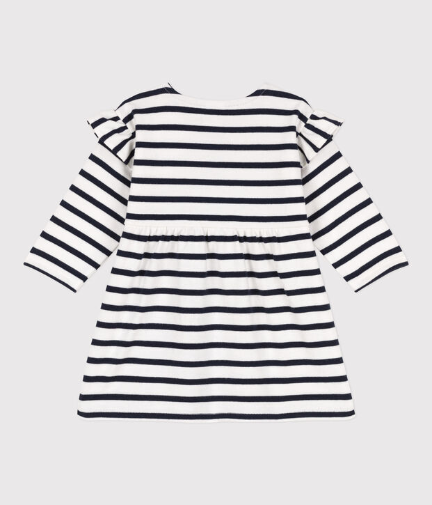 Robe manches longues b&eacute;b&eacute; ray&eacute;e marini&egrave;re en jersey &eacute;pais blanc/bleu