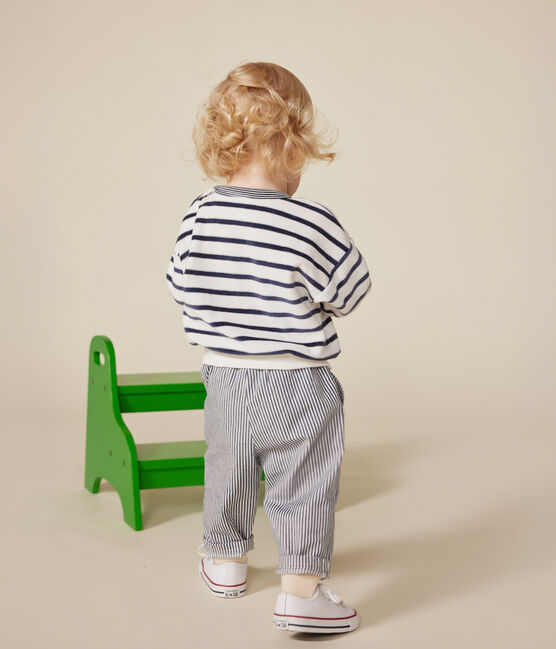 Sweatshirt en bouclette velours bébé blanc MARSHMALLOW/bleu SMOKING