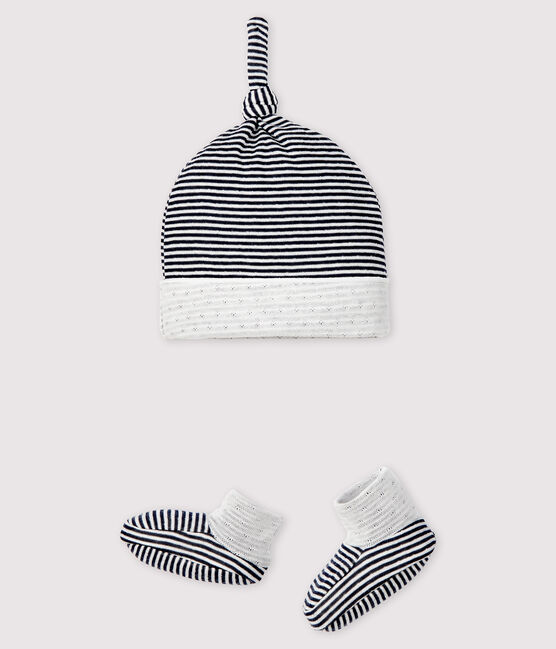 Lot bonnet naissance et chaussons à rayures bébé en tubique variante 1