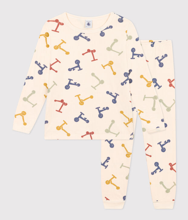 Pyjama imprim&eacute; en coton enfant &eacute;cru/multicouleur