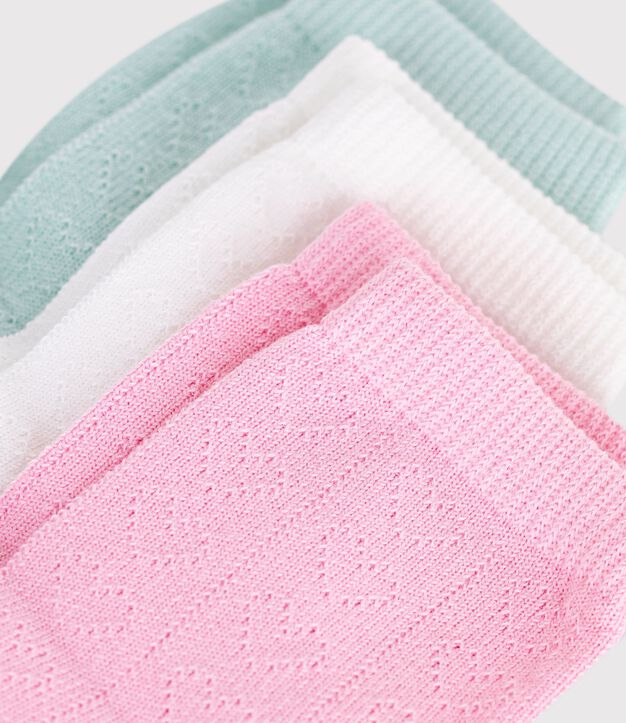 3 paires de chaussettes b&eacute;b&eacute; en coton ajour&eacute;s c&oelig;urs multicouleur